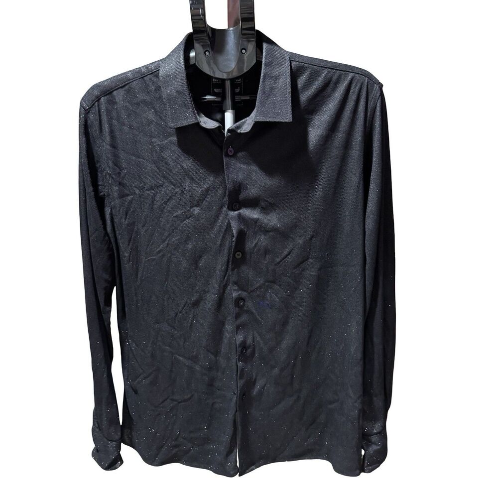 Men's Rhinestone Textured Long-Sleeve Shirt Barabas Large Glitter
